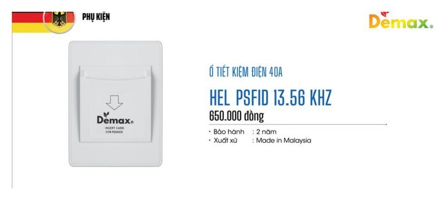 Ổ tiết kiệm điện Demax HEL PSFID 40A 13.56KHz