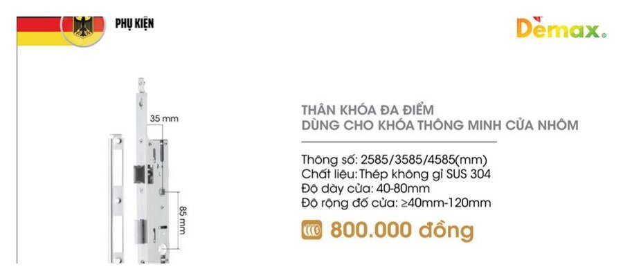 Thân khóa Demax đa điểm cửa nhôm (2585/3585/4585)