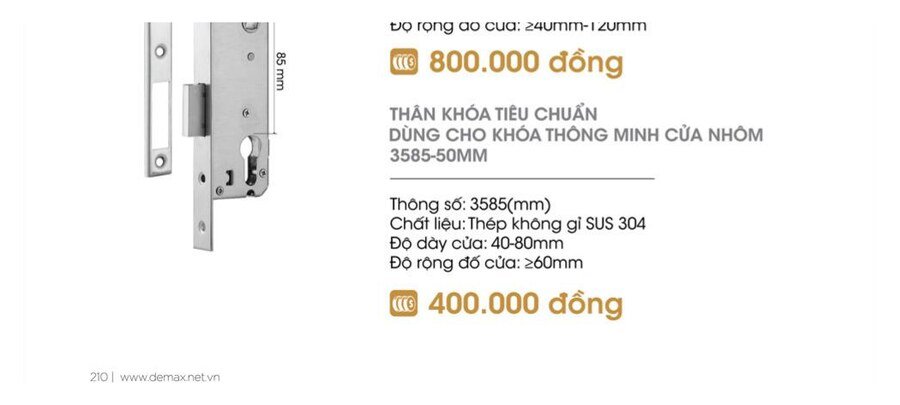 Thân khóa Demax tiêu chuẩn cửa nhôm 3585-50mm