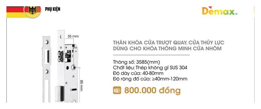 Thân khóa Demax cửa trượt quay/thủy lực cửa nhôm 3585mm