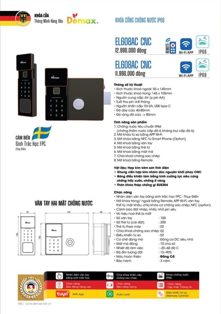 Khóa vân tay Demax EL608 CNC