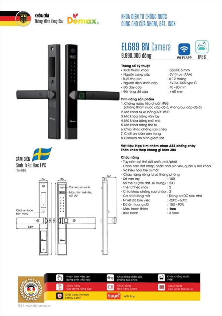 Khóa vân tay Demax EL689 Camera
