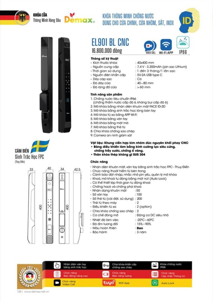 Khóa vân tay Demax EL901 CNC