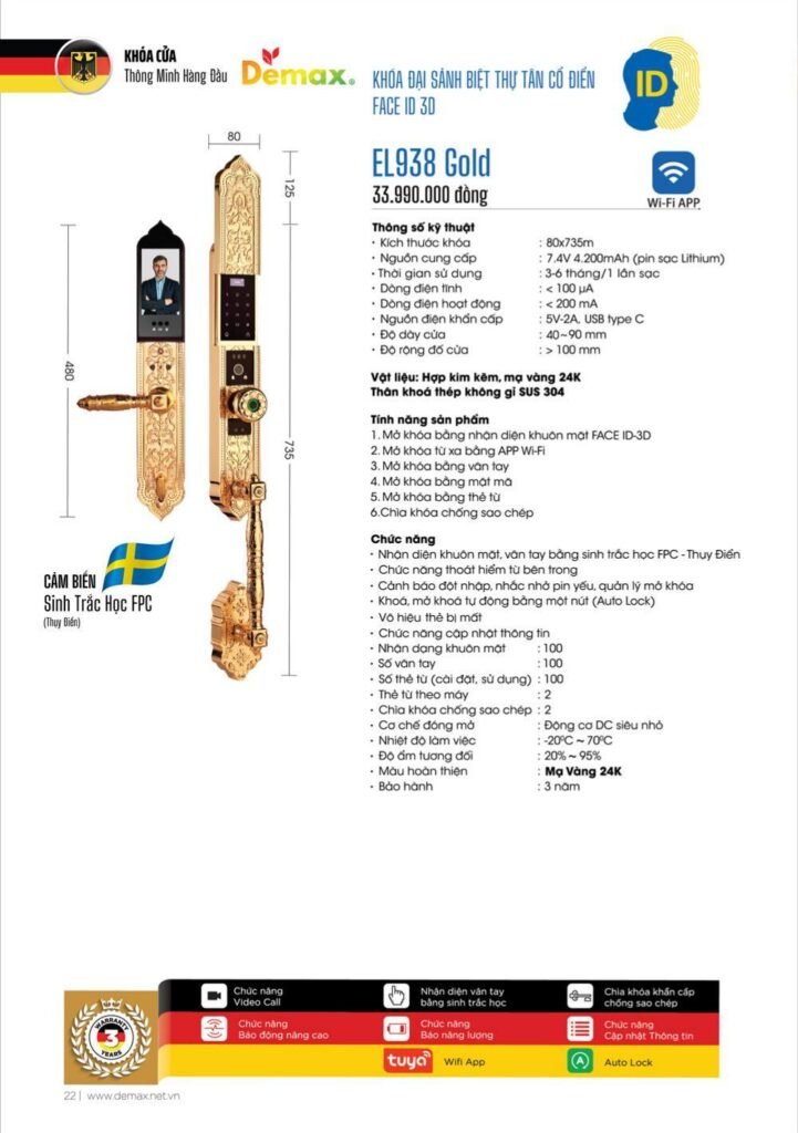 Khóa vân tay Face ID Demax EL938