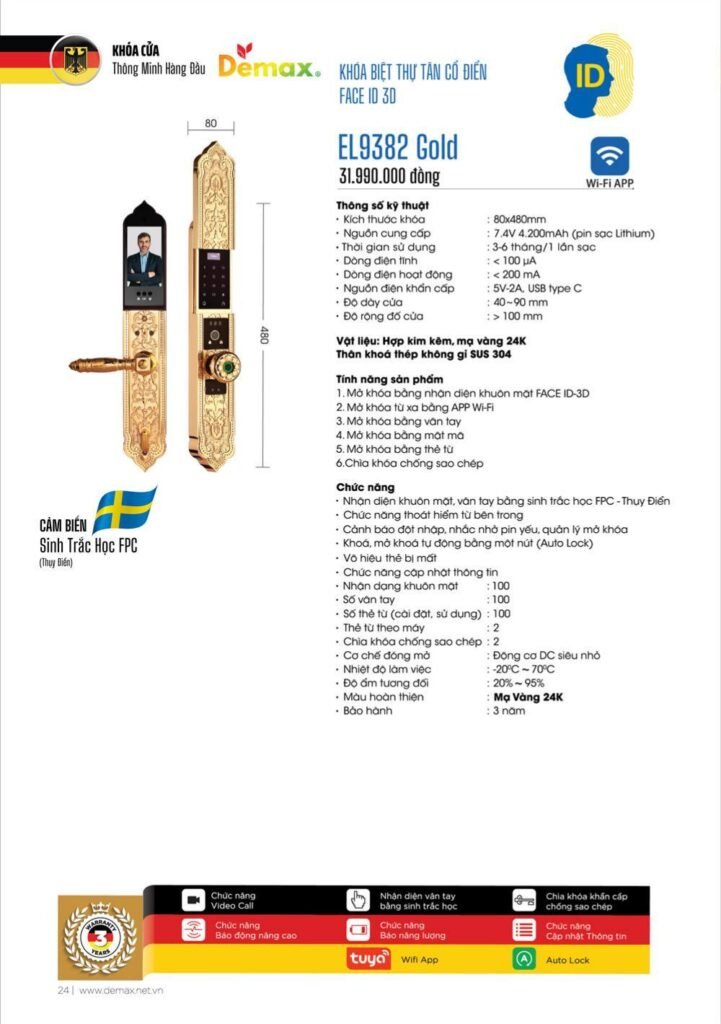 Khóa vân tay Face ID Demax EL9382
