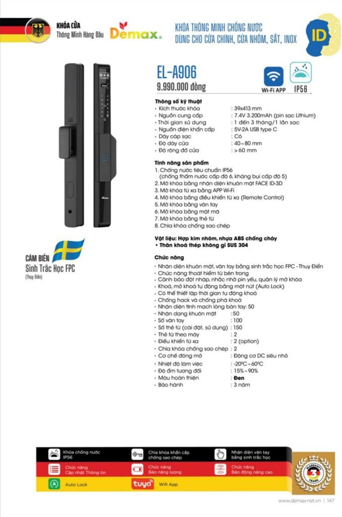 Khóa vân tay Demax EL-A906