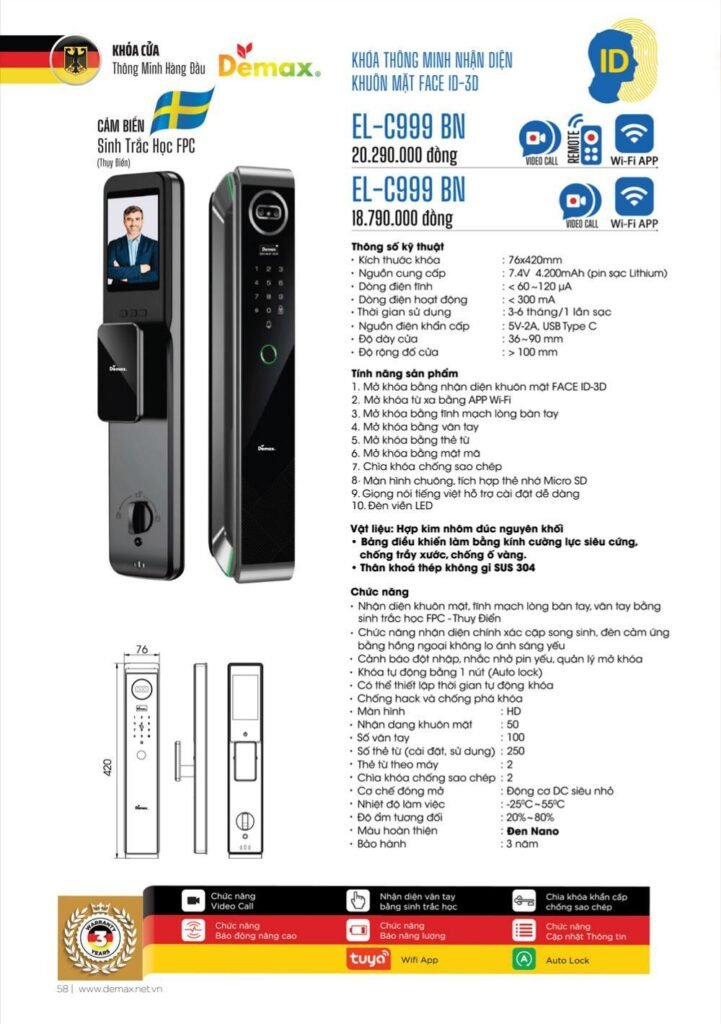 Khóa vân tay Face ID Demax EL-C999