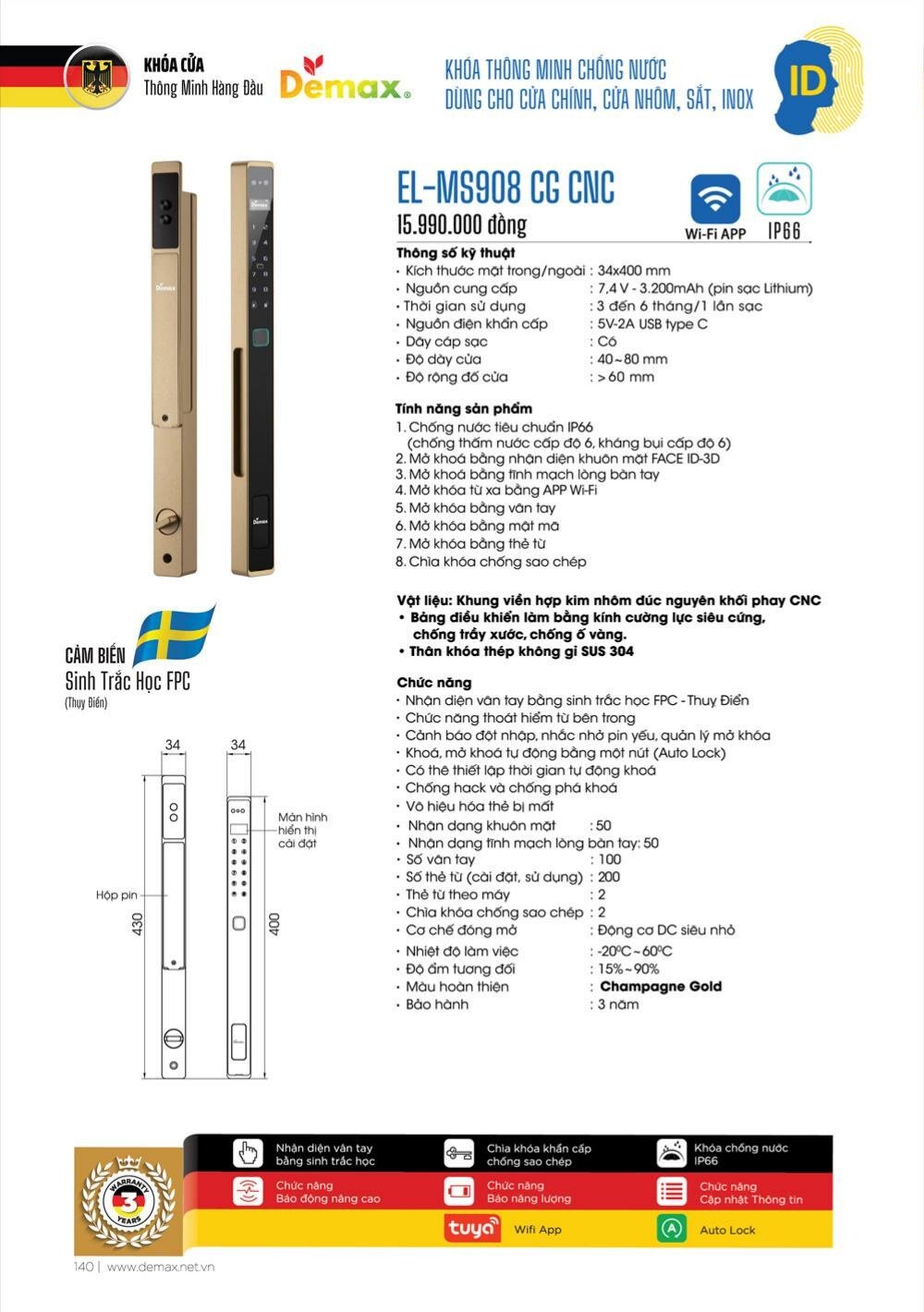 Khóa vân tay Demax EL-MS908 CNC