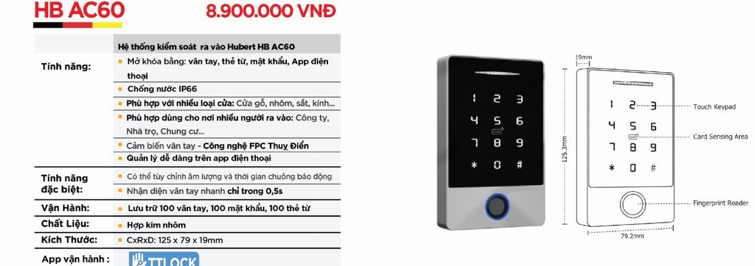 Khóa điện tử Hubert Kiểm Soát Ra Vào HB AC60