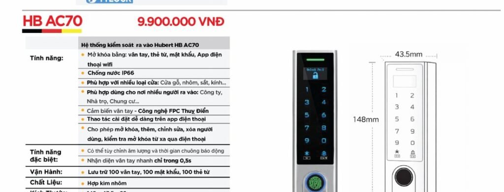 Khóa điện tử Hubert Kiểm Soát Ra Vào HB AC70