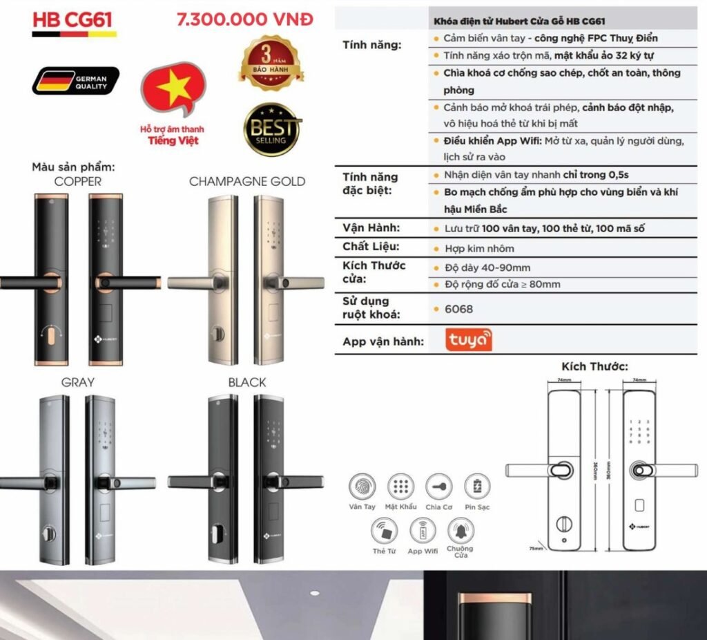 Khóa điện tử Hubert Cửa Gỗ HB CG61