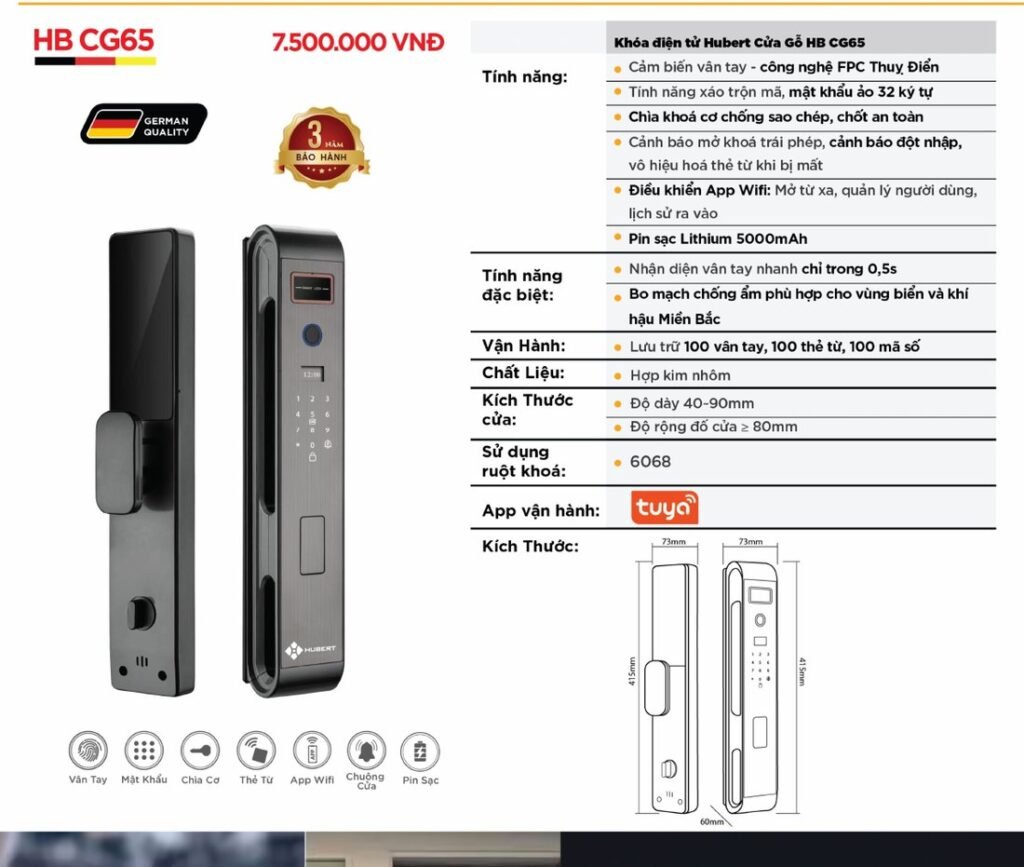 Khóa điện tử Hubert Cửa Gỗ HB CG65