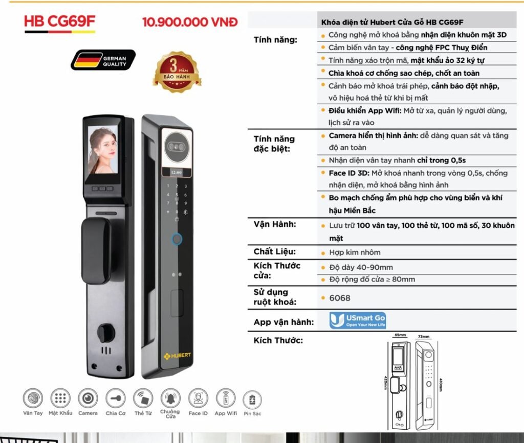 Khóa điện tử Hubert Cửa Gỗ HB CG69F