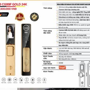 Khóa điện tử Hubert Cửa Gỗ HB CG99F Gold 24K