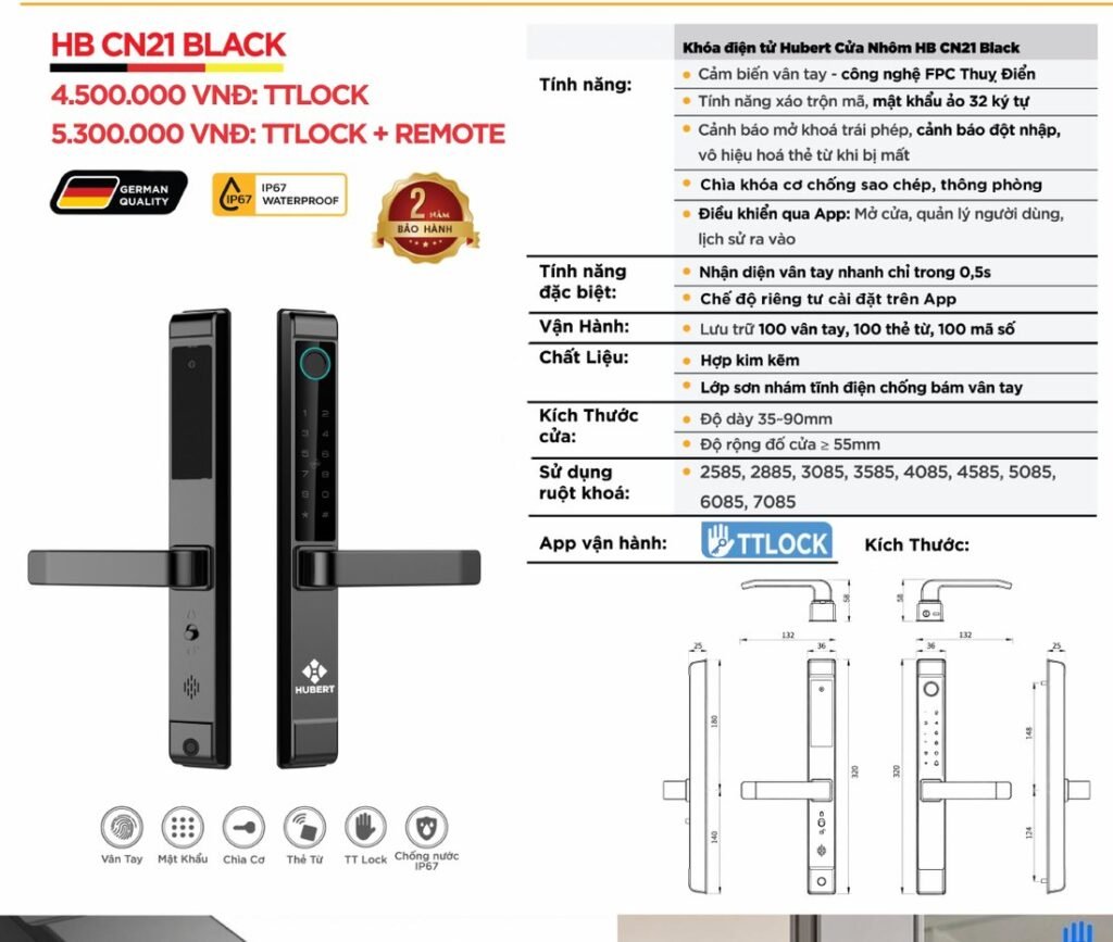 Khóa điện tử Hubert Cửa Nhôm HB CN21 Black