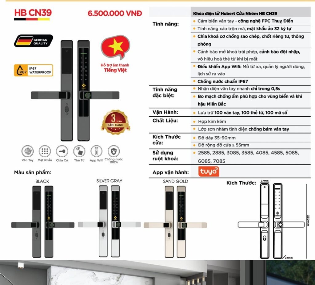 Khóa điện tử Hubert Cửa Nhôm HB CN39