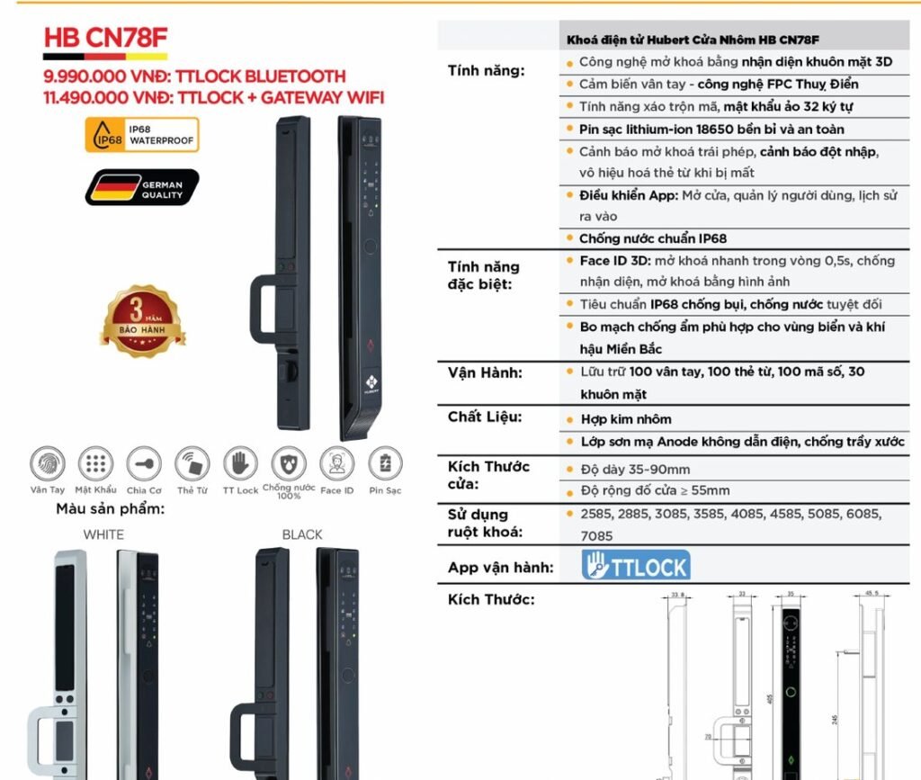 Khóa điện tử Hubert Cửa Nhôm HB CN78F