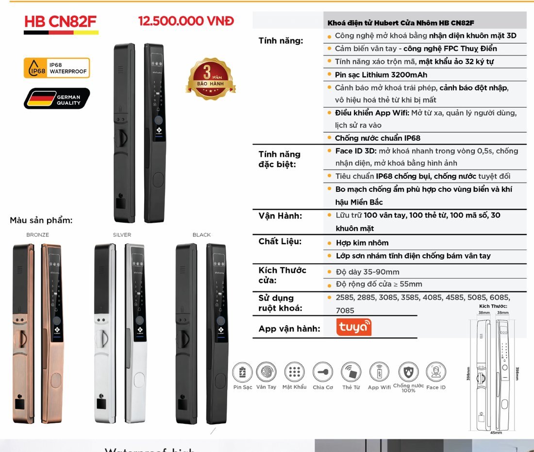 Khóa điện tử Hubert Cửa Nhôm HB CN82F