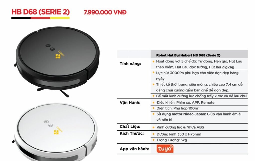 Robot hút bụi lau nhà Hubert HB D68 (Serie 2)