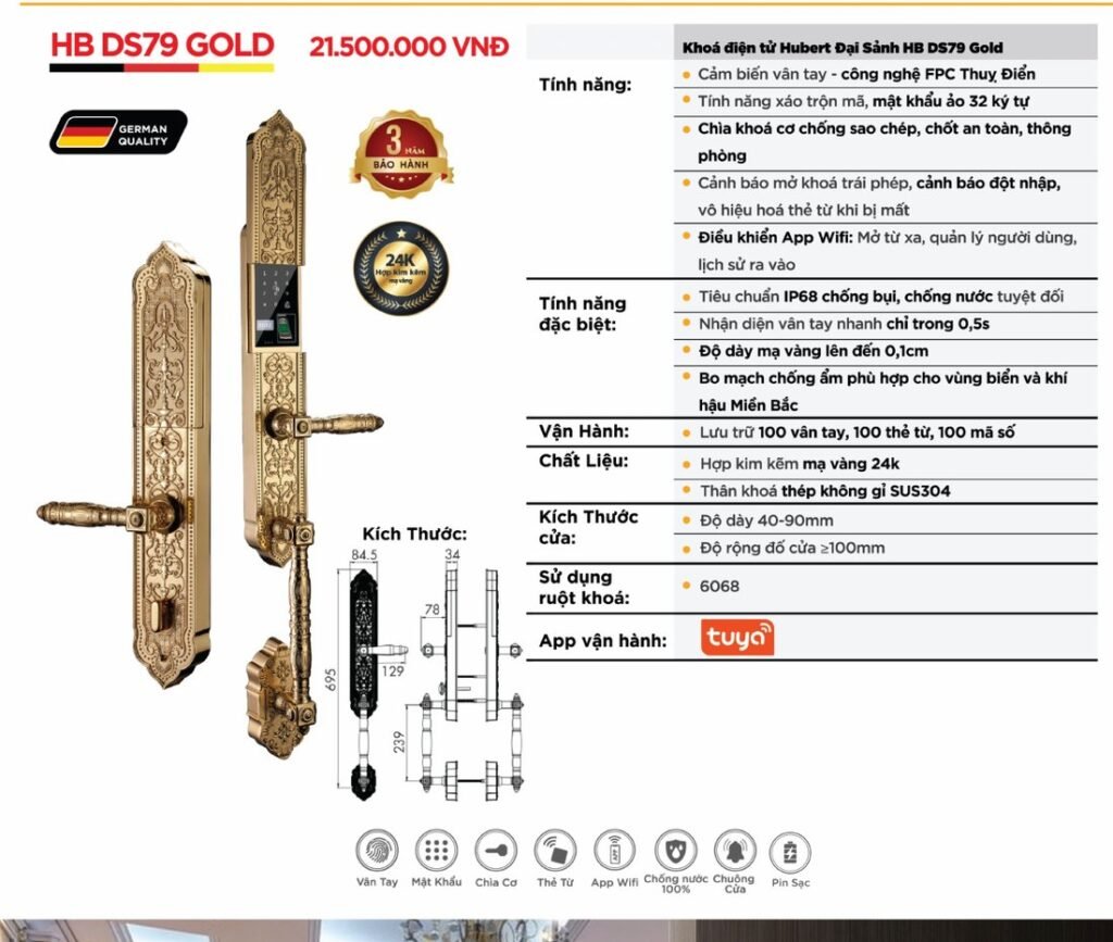 Khóa điện tử Hubert Đại Sảnh HB DS79 Gold