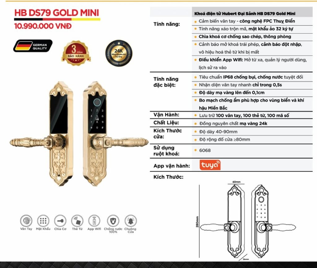 Khóa điện tử Hubert Đại Sảnh HB DS79 Gold Mini