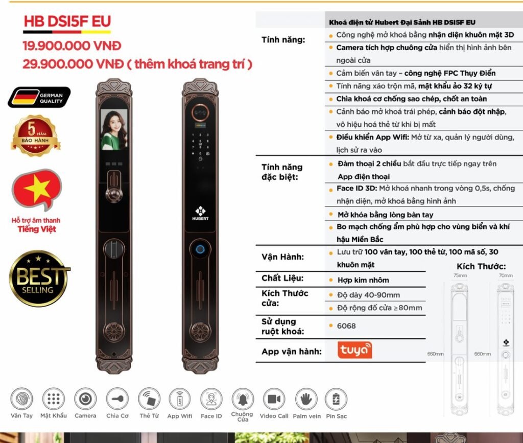 Khóa điện tử Hubert Đại Sảnh HB DSI5F EU