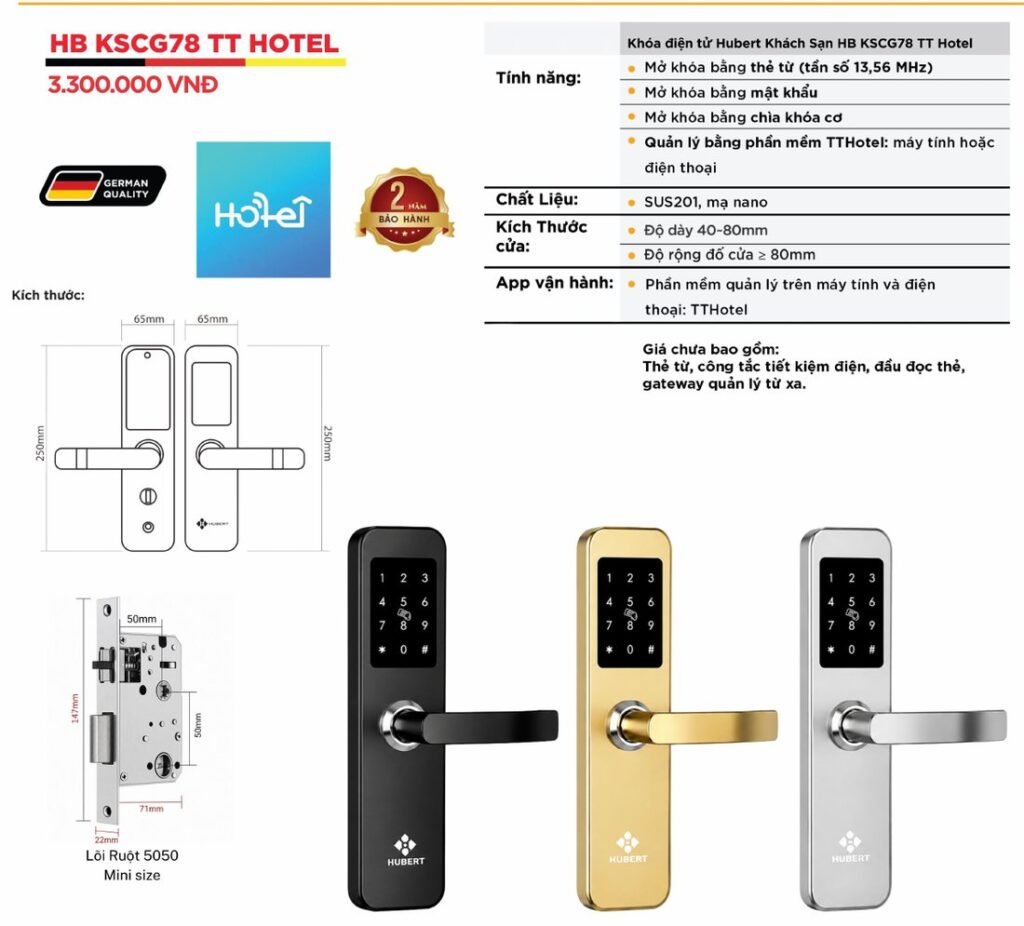 Khóa điện tử Hubert Khách Sạn HB KSCG78 TT Hotel
