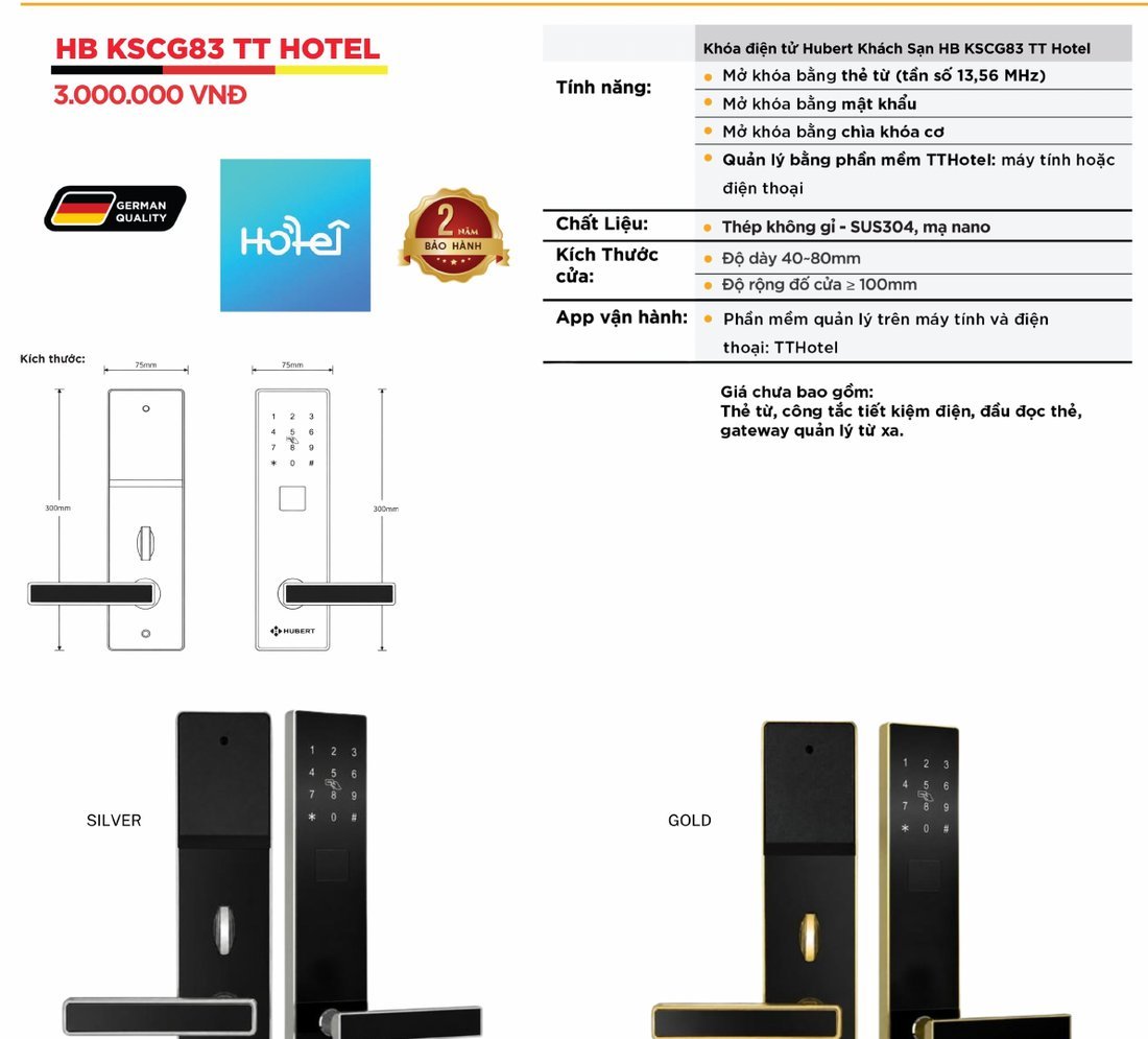 Khóa điện tử Hubert Khách Sạn HB KSCG83 TT Hotel