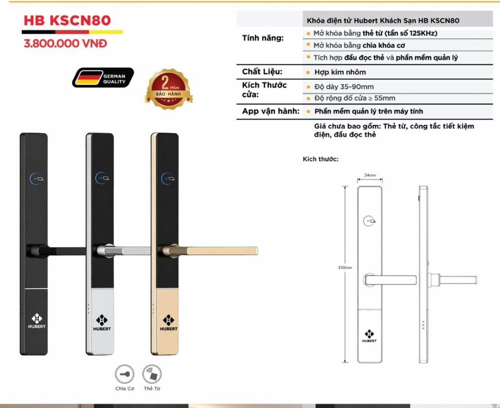 Khóa điện tử Hubert Khách Sạn Cửa Nhôm HB KSCN80