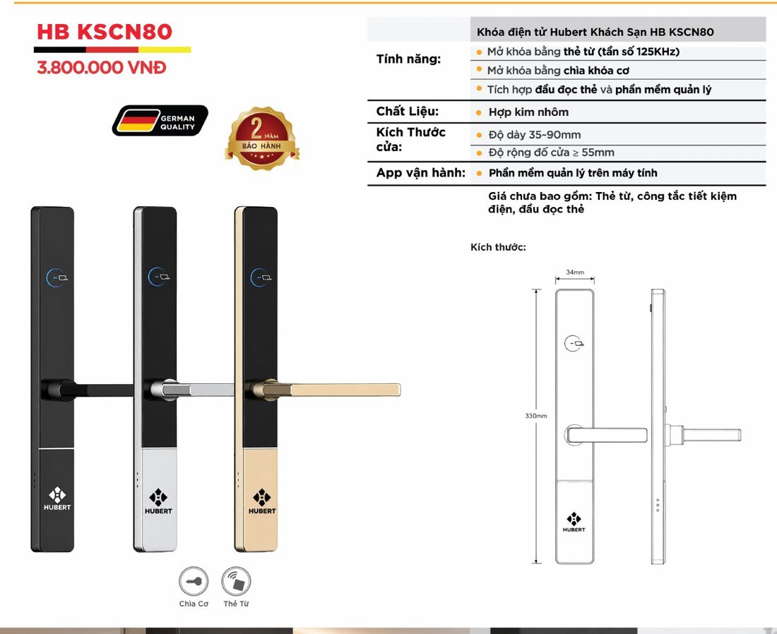 Khóa điện tử Hubert Khách Sạn Cửa Nhôm HB KSCN80