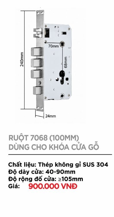 Ruột khóa 7068 (100mm) cửa gỗ