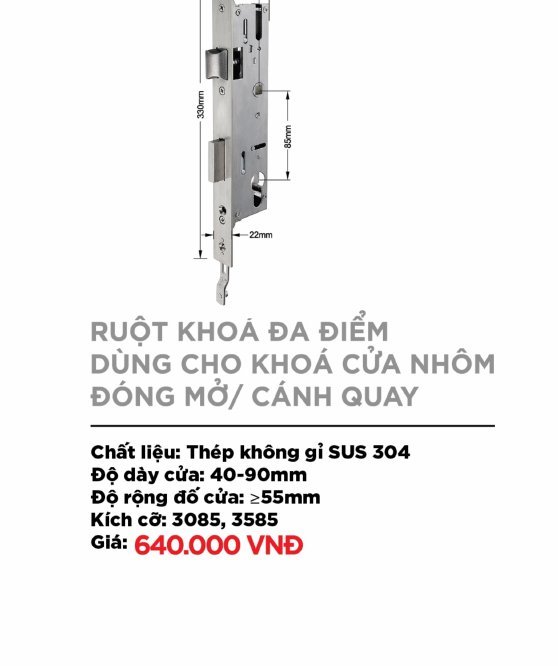 Ruột khóa đa điểm cửa nhôm (đóng mở/cánh quay)