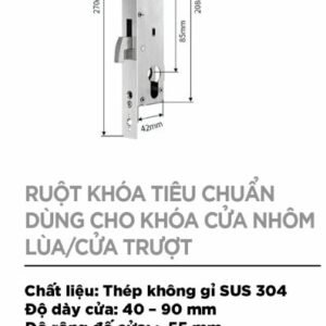 Ruột khóa tiêu chuẩn cửa nhôm (lùa/trượt)