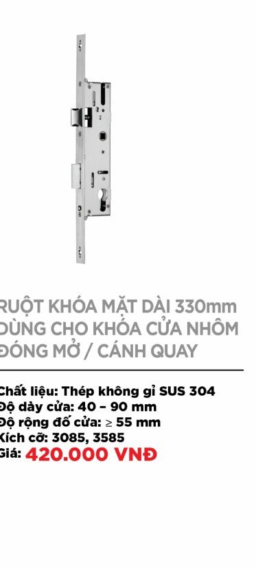 Ruột khóa mặt dài 330mm cửa nhôm (đóng mở/cánh quay)