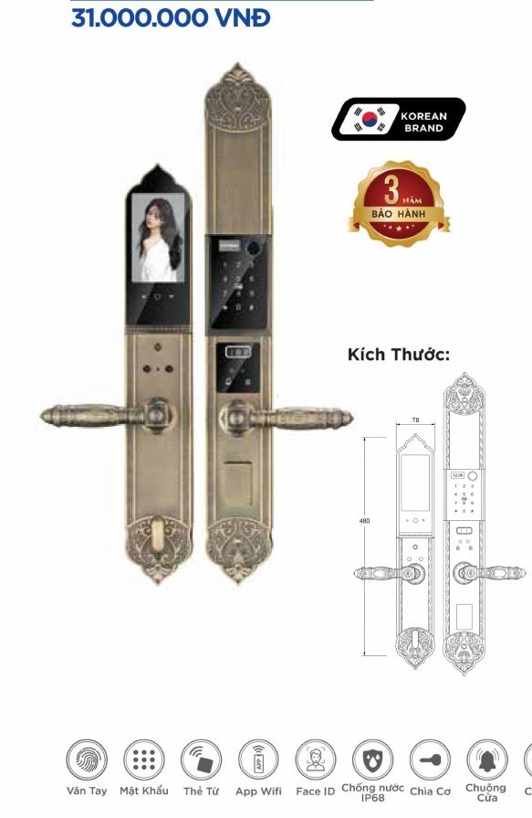 Khóa điện tử Hyundai Đại Sảnh HY-SLC8817 Bronze