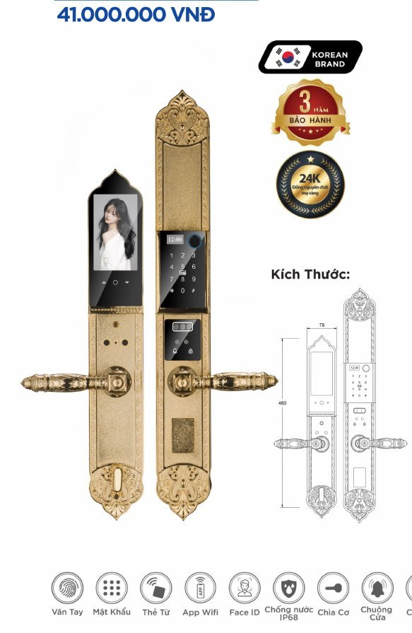 Khóa điện tử Hyundai Đại Sảnh HY-SLC8817 Gold