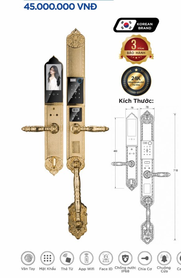 Khóa điện tử Hyundai Đại Sảnh HY-SLC8818 Gold