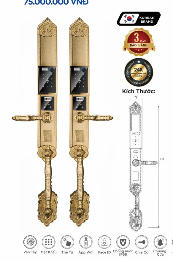 Khóa điện tử Hyundai Đại Sảnh HY-SLC8820 Gold